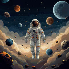 Wall Mural - Astronaut in spacesuit. Astronaut floating in open space.