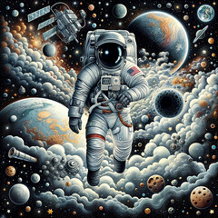 Wall Mural - Astronaut in spacesuit. Astronaut floating in open space.