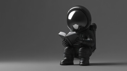 Poster - A black astronaut figure sitting and reading a book in a minimalist setting.