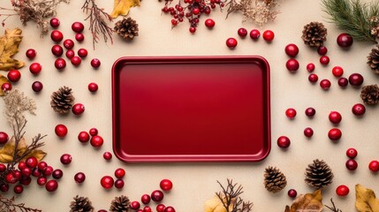 Poster - A red tray surrounded by festive decorations, perfect for holiday gatherings.