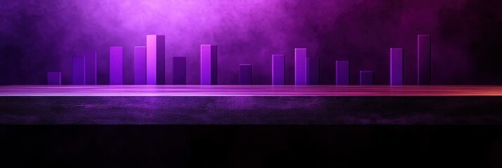 Poster - Abstract graphic featuring vertical bars in purple hues against a smoky background.