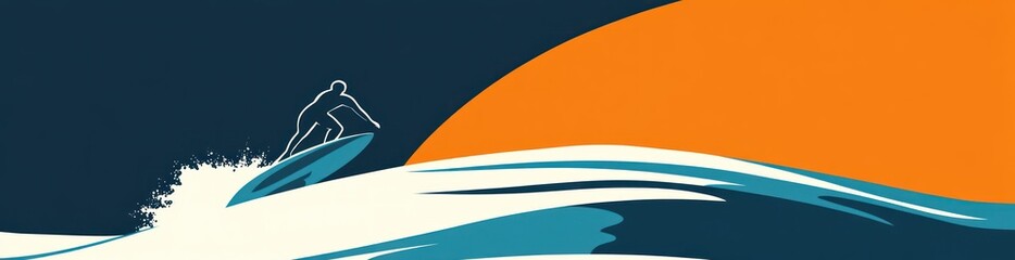 Poster - A surfer rides a wave against a vibrant sunset backdrop, capturing the essence of adventure.