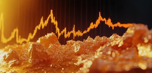 Poster - Abstract visualization of data with a textured surface and dynamic waveform representation.
