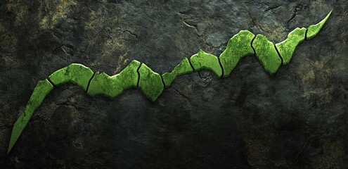Poster - Abstract green design resembling a snake or wave on a textured background.