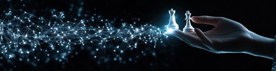 Aufkleber - A hand holding chess pieces, symbolizing strategy and decision-making in a digital context.