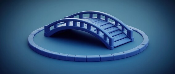 Poster - A stylized blue bridge model with steps, set on a circular base.