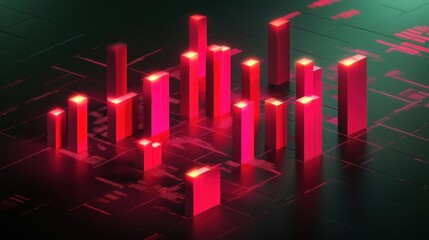 Poster - Abstract visualization of data represented by glowing red bars on a dark grid background.