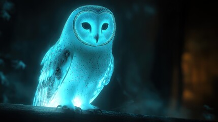 Aufkleber - A glowing owl perched in a mystical forest setting.