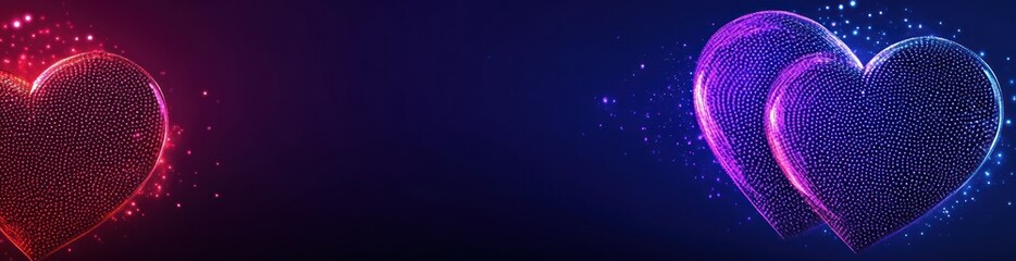 Poster - A vibrant graphic featuring sparkling hearts in red and purple hues against a dark background.
