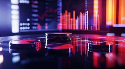 Poster - A close-up of gaming chips on a digital table with financial graphs in the background.