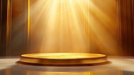 Poster - A stage with a shimmering golden podium and soft rays of light, evoking grandeur and sophistication.