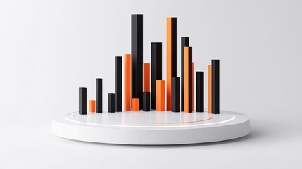 Poster - A 3D bar graph with black and orange bars on a circular platform, representing data visualization.