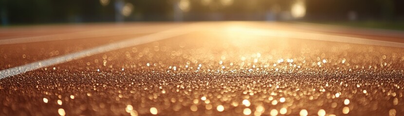 Poster - A close-up view of a sunlit running track surface with sparkling details.