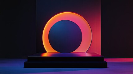 Poster - Black and gradient stage featuring a glowing round podium perfect for product advertising