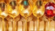 © Pannee - Elegant Golden Spoons Arranged Neatly with a Decorative Red Gem on a Luxurious Gold Background, Perfect for Dining or Culinary Themes