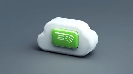 Fototapete - A stylized cloud button with a green icon, representing digital services or applications.