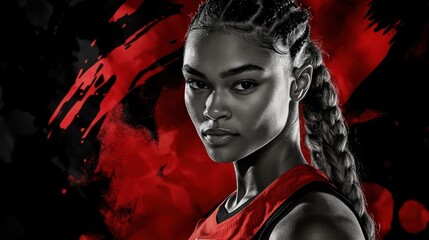 Poster - A dynamic portrait of a female athlete, showcasing strength and determination in a dramatic setting.