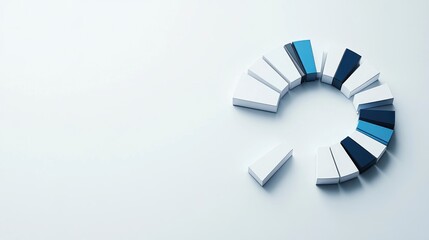 Aufkleber - Abstract arrangement of segments in varying shades of blue and white on a minimalist background.