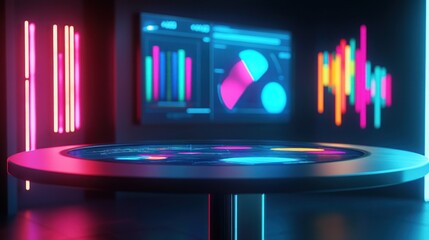 Poster - A futuristic interface with glowing visuals and data displays in a dark environment.