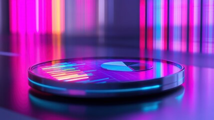 Poster - A futuristic pie chart on a reflective surface with vibrant neon colors.