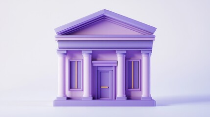 Poster - A stylized purple building with columns and a door, representing a classic architectural design.