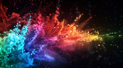 Wall Mural - A spectacular fireworks display in the night sky, featuring a stunning array of rainbow colors