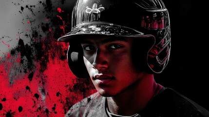 Aufkleber - A striking portrait of a young baseball player, emphasizing determination and focus.