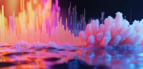 Poster - A vibrant visualization of sound waves with colorful gradients and textured elements.