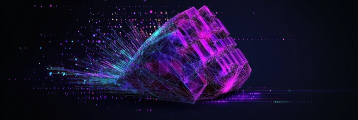 Aufkleber - A vibrant, abstract digital rendering resembling a fragmented object bursting with color.