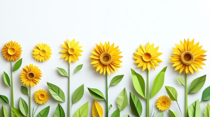 Poster - A vibrant arrangement of paper sunflowers and leaves, showcasing creativity and design.