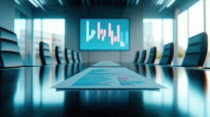 Poster - Conference room with a presentation screen and documents on the table.