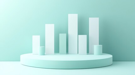 Poster - Minimalist bar graph on a circular platform against a soft teal background.