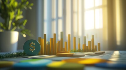 Poster - A financial growth concept with colorful bars and coins, symbolizing investment and progress.
