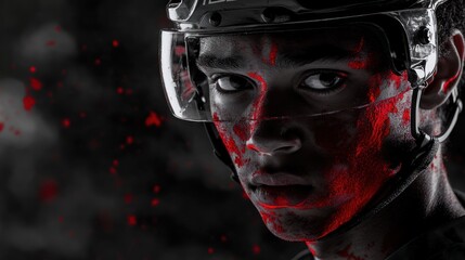 Poster - A dramatic portrait of a young athlete with red splashes, evoking intensity and emotion.