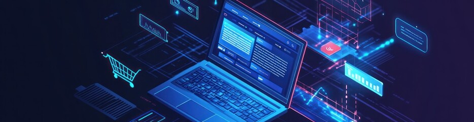 Poster - A digital laptop with data visualizations and graphs, representing technology and analytics.
