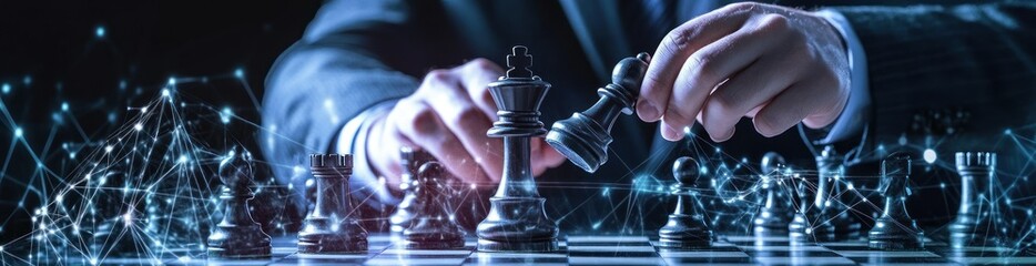 Poster - A hand moves a chess piece, symbolizing strategy and intellect in a digital age.