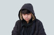 © Sophon_Nawit - Isolated young asian boy in black and dirty hoodie sweatshirt with clipping paths, concept for various children lifestyles.