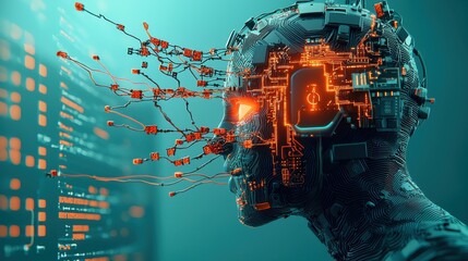 Fototapete - Analyzing corrupted ai neural connections through abstract visualization in a digital environment