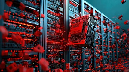 Leinwandbilder - Ai-powered server room breach alert lighting data center digital infrastructure high-tech environment security focus innovative alert systems