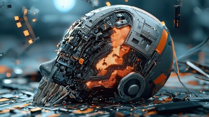 Aufkleber - Exploring the glitch effects of an ai brain visual digital environment closeup perspective futuristic concept