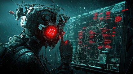 Leinwandbilder - Ai data breach alert dark computer setup in a cybersecurity environment with high-tech monitoring