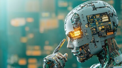 Fototapete - Exploring holographic ai brain glitches vulnerability standards in a digital landscape technology hub visualization futuristic concept