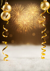 Poster - Christmas  background with fireworks and balls. Generative AI