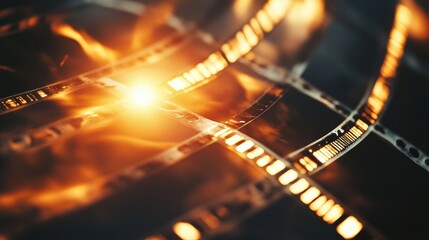 Poster - Abstract cinematic background with glowing film strips and vibrant light effects creating a captivating visual experience suitable for creative projects and media industries