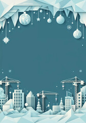 Poster - abstract background construction site decorated for the new year, space for text. Generative AI