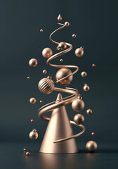 Wall Mural - abstract 3d christmas tree surrounded by balls and decorations. Generative AI