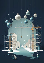 Poster - abstract background construction site decorated for the new year, space for text. Generative AI