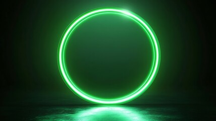 Wall Mural - Green Neon Circle on Dark Background