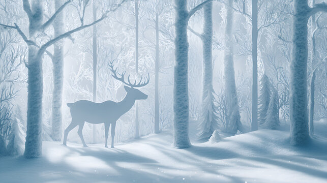 Delicate paper cut reindeer against a snowy forest background layered winter art