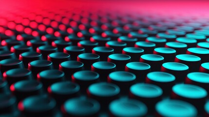 Poster - A vibrant close-up of a textured surface with circular patterns, illuminated in shades of red and blue, creating a dynamic visual effect.